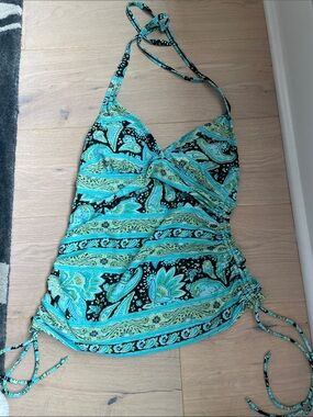 Croft & Barrow Teal and Black Paisley Halter Swim Top